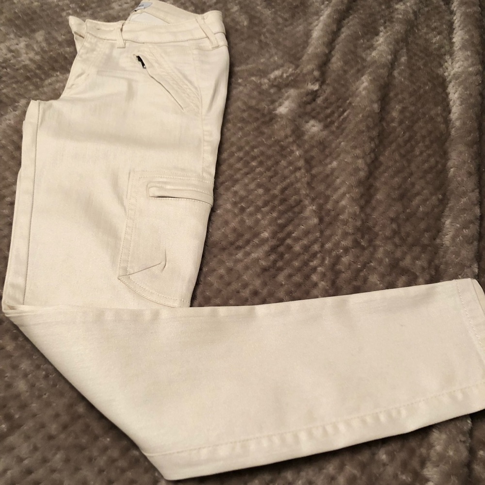 Bebe cream colored coated ankle pant